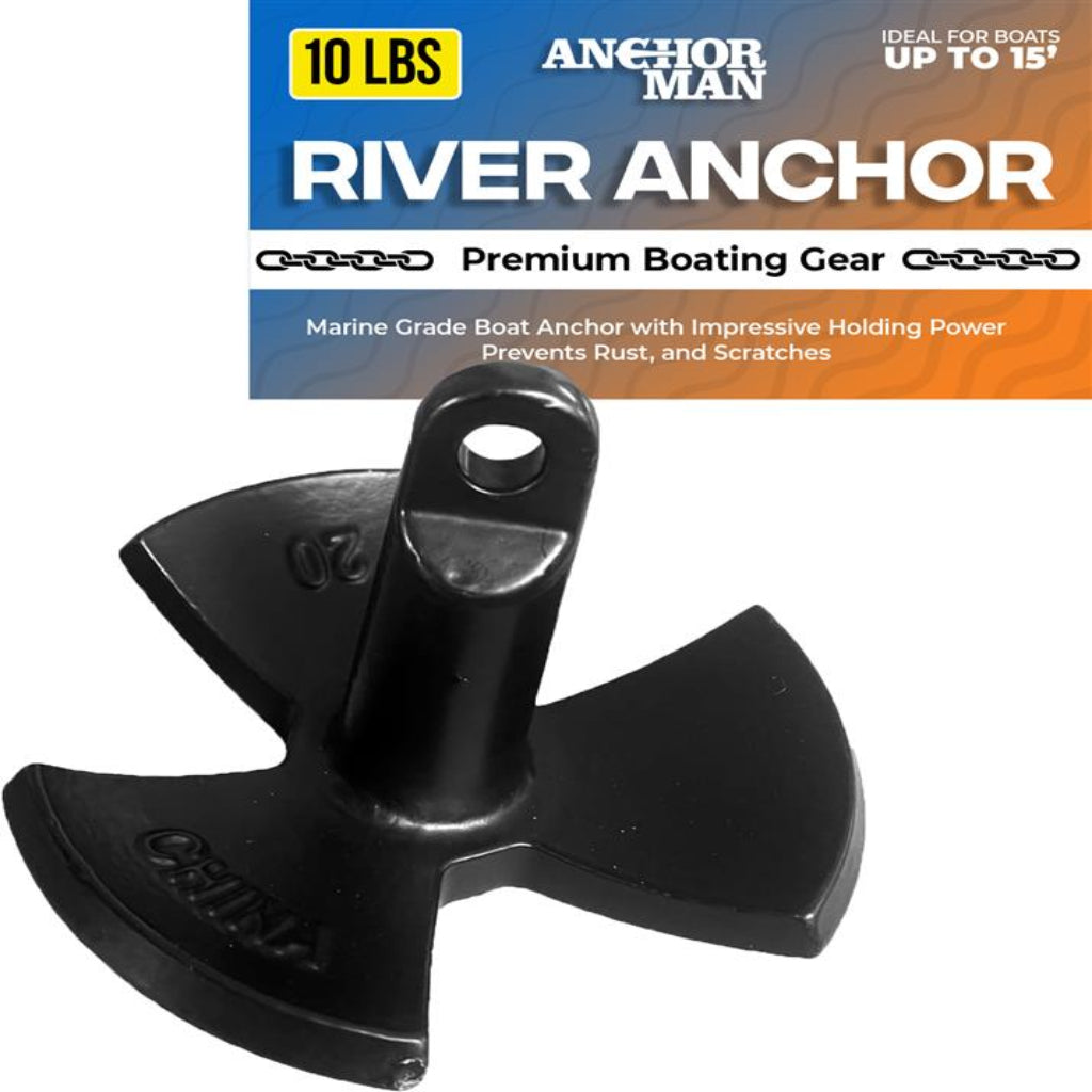 Anchor-Man River Anchor, Black Vinyl Coated Mushroom Anchor for Boats - Marine Grade Boat Anchor with Impressive Holding Power - Prevents Rust, and Scratches - Ideal for 15-20 Foot Boat