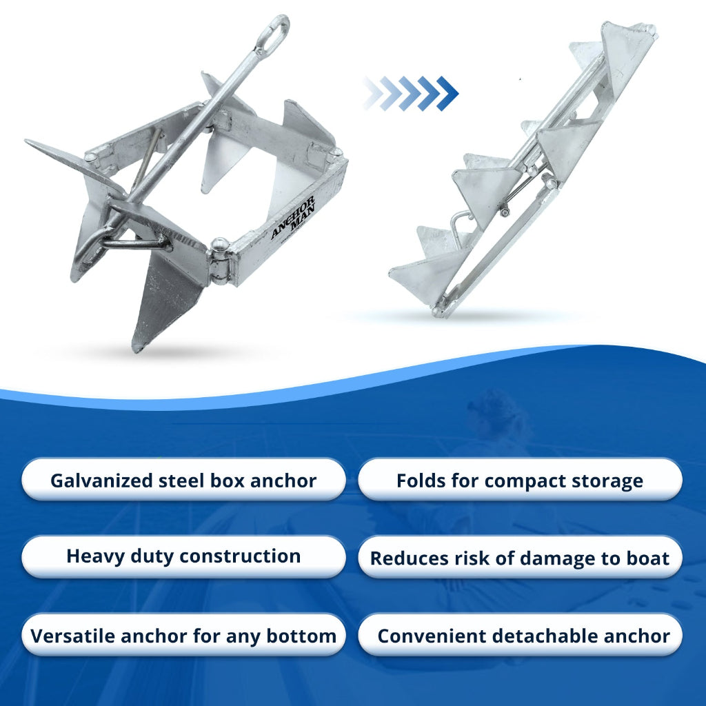 Anchor-Man Box Anchor Kit 19 lbs / 25 lbs - Ultimate Boat Anchor Kit, Hot Dipped Galvanized 9 Gauge Steel Boat Anchors for 25'/ 25'+ Boats - Pontoon Boat Anchor Kit Box Size, Large Pontoon Anchor Boat Kit