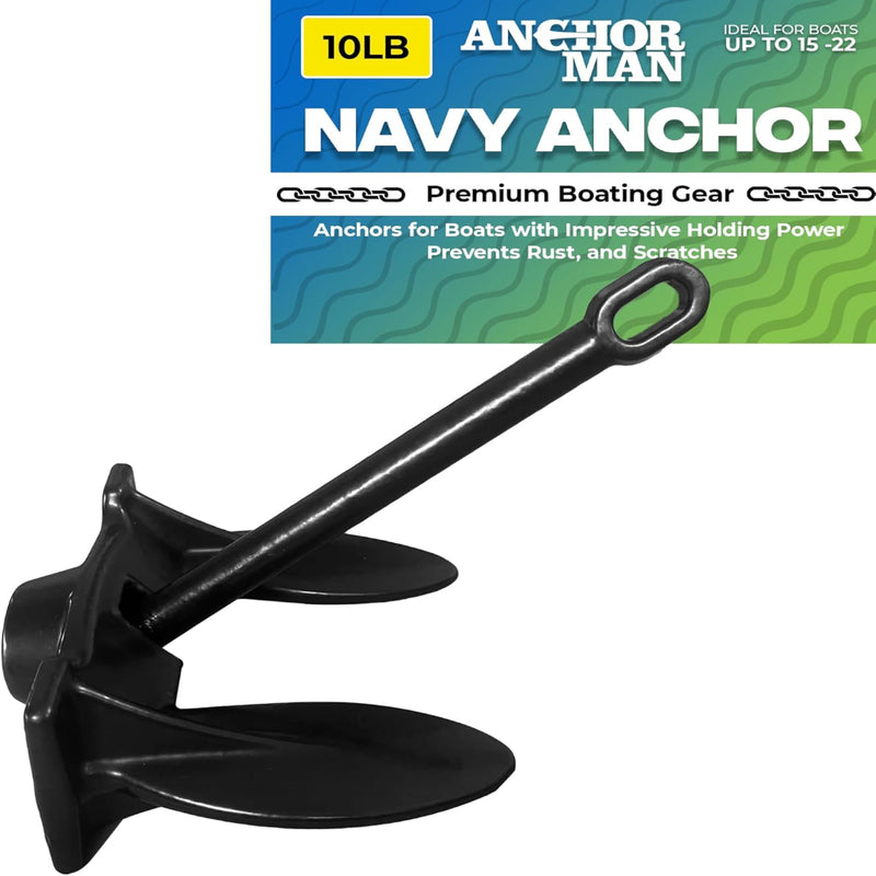 Anchor-Man Navy Anchor(5lb / 10lb / 15lb / 20lb) Black Vinyl Coated Naval Anchors for Boats with Impressive Holding