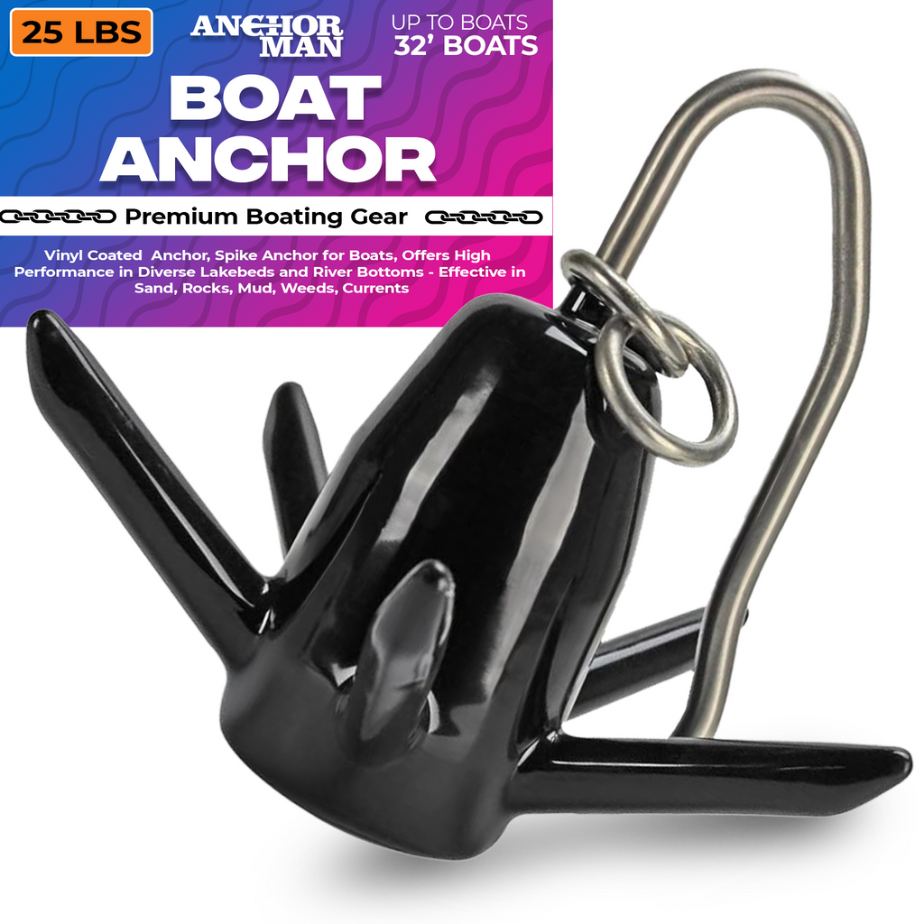 Anchor-Man Vinyl-Coated  Anchor - Spike Anchor for Boats, Offers High Performance in Diverse Lakebeds and River Bottoms - Effective in Sand, Rocks, Mud, Weeds, Currents and More (14lb/18lb/25lb)