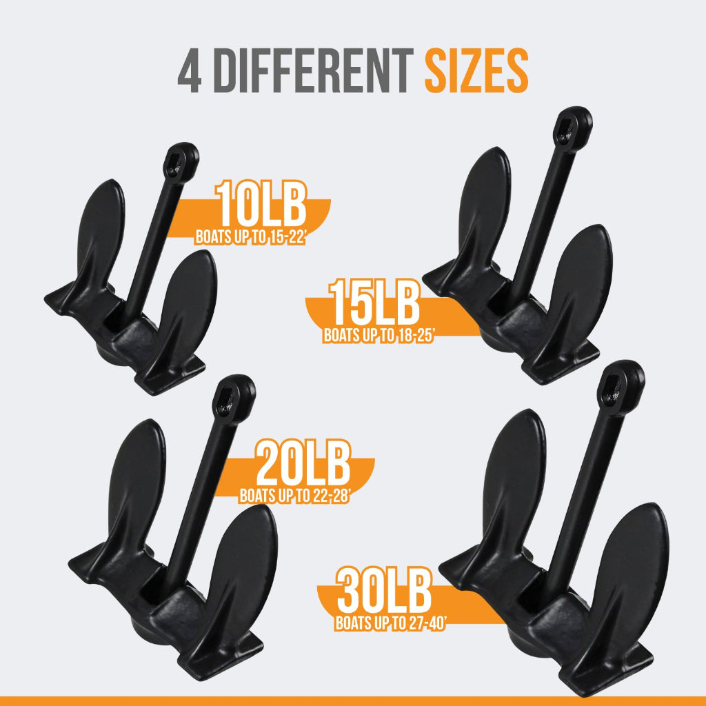 Anchor-Man Navy Anchor(5lb / 10lb / 15lb / 20lb) – Black Vinyl Coated Naval Anchors for Boats with Impressive Holding Power - Prevents Rust, and Scratches