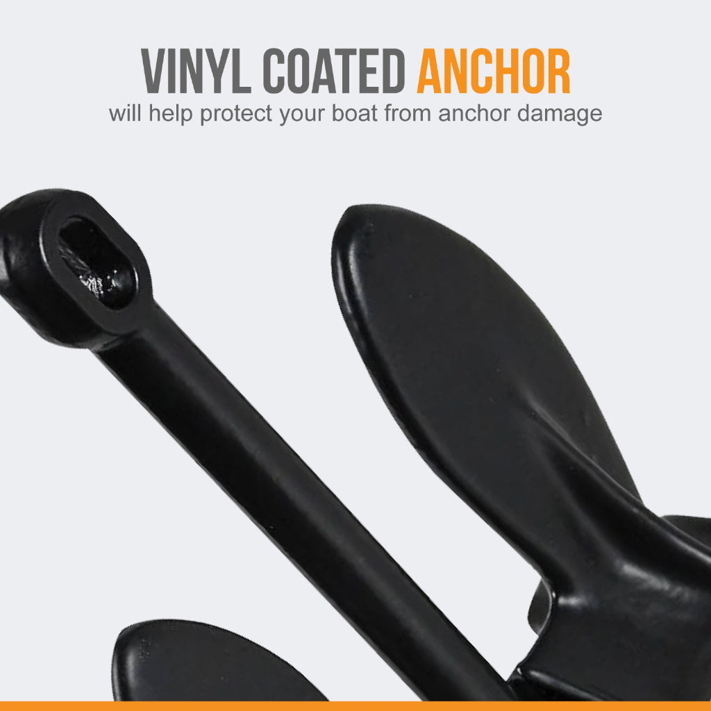 Anchor-Man Navy Anchor(5lb / 10lb / 15lb / 20lb) – Black Vinyl Coated Naval Anchors for Boats with Impressive Holding Power - Prevents Rust, and Scratches