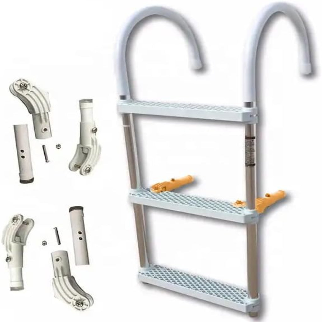 Anchor-Man Folding 3/4 Step Ladder for Fishing, Heavy-Duty Aluminum Pontoon Boat Ladder With Wide Steps, Ideal for Yacht, Dock, Etc
