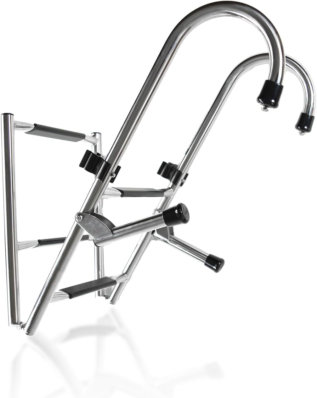 4 Step Mount Ladder, Stainless Steel, Foldable – 46" L x 14W, 29" Stowed, Durable Boat Boarding Ladder