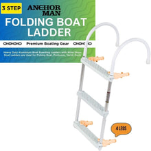 Load image into Gallery viewer, Anchor-Man Aluminum 4-Step Boat Ladder - Heavy-Duty, Anti-Slip, Silver Gray, Fits Inflatable, Jon, Fishing, Bass, Pontoon, Yacht Boats
