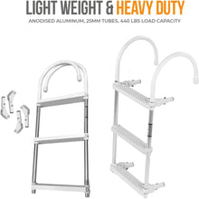 Load image into Gallery viewer, Anchor-Man Aluminum 4-Step Boat Ladder - Heavy-Duty, Anti-Slip, Silver Gray, Fits Inflatable, Jon, Fishing, Bass, Pontoon, Yacht Boats
