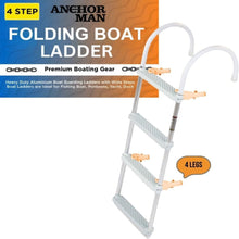 Load image into Gallery viewer, Anchor-Man Aluminum 4-Step Boat Ladder - Heavy-Duty, Anti-Slip, Silver Gray, Fits Inflatable, Jon, Fishing, Bass, Pontoon, Yacht Boats

