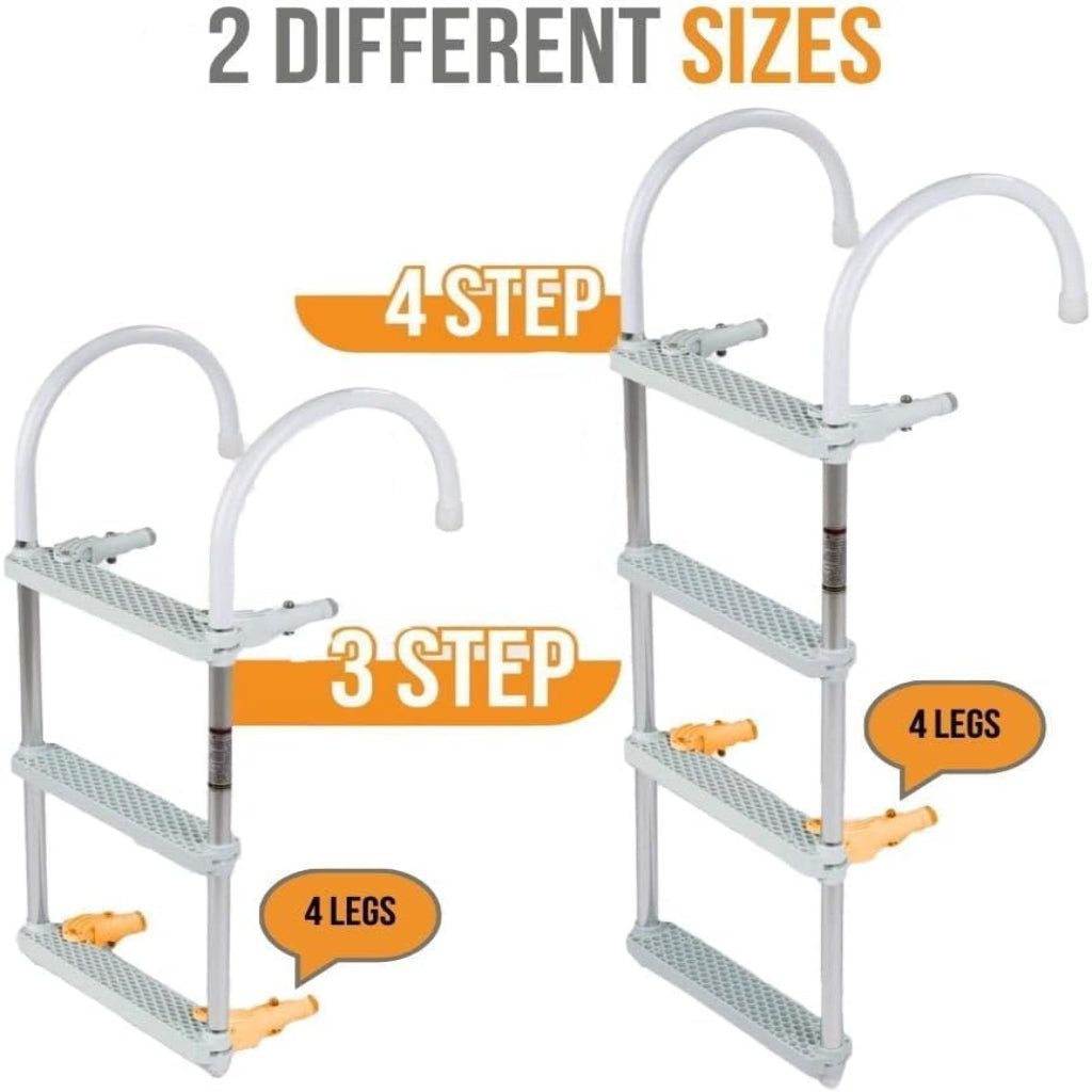 Anchor-Man Folding 3/4 Step Ladder for Fishing, Heavy-Duty Aluminum Pontoon Boat Ladder With Wide Steps, Ideal for Yacht, Dock, Etc