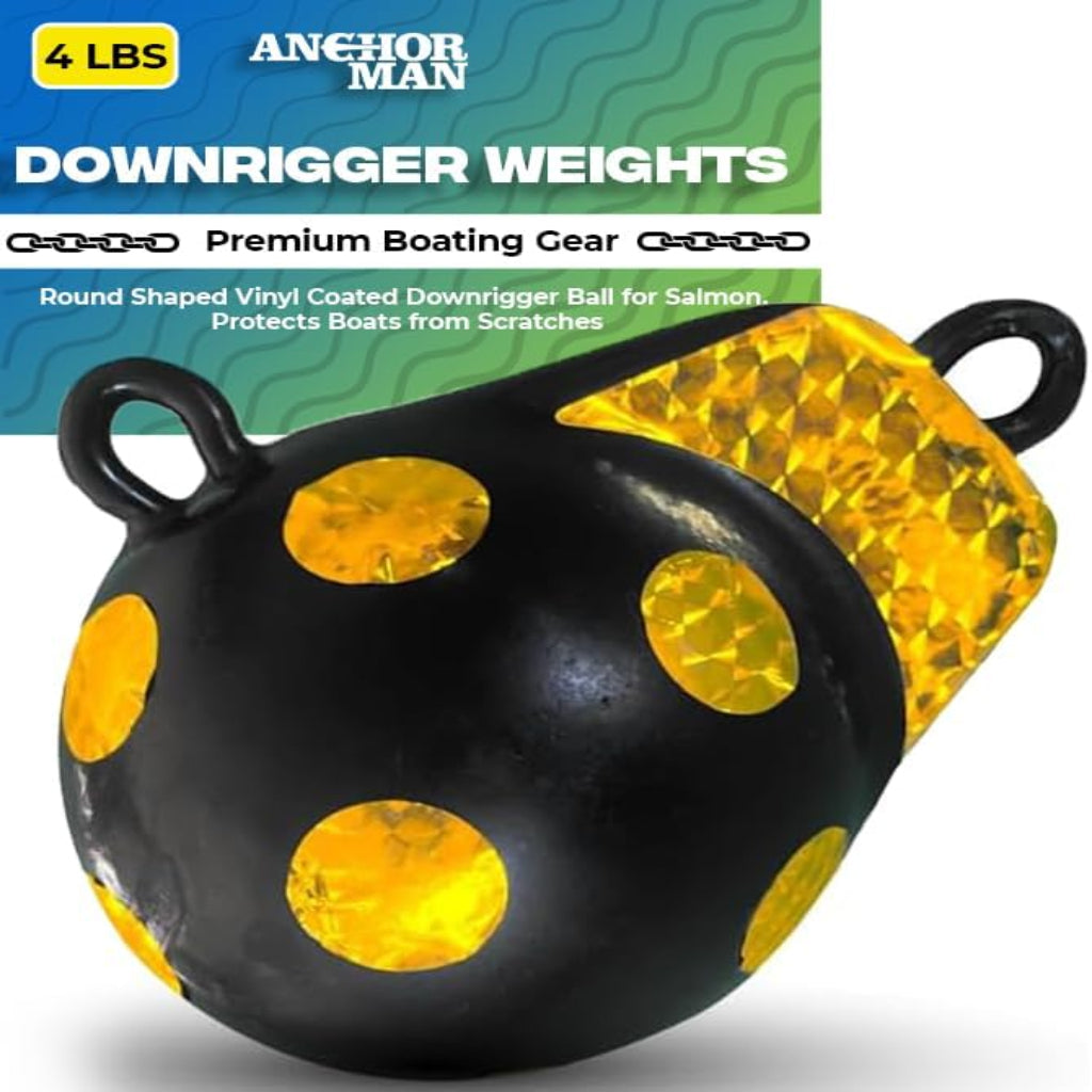 Anchor-Man Downrigger Weights [4lbs 6lbs 10lbs 15lbs] - Round Shaped Vinyl Coated Downrigger Ball for Salmon, Protects Boats from Scratches - Cannon Downrigger Accessories