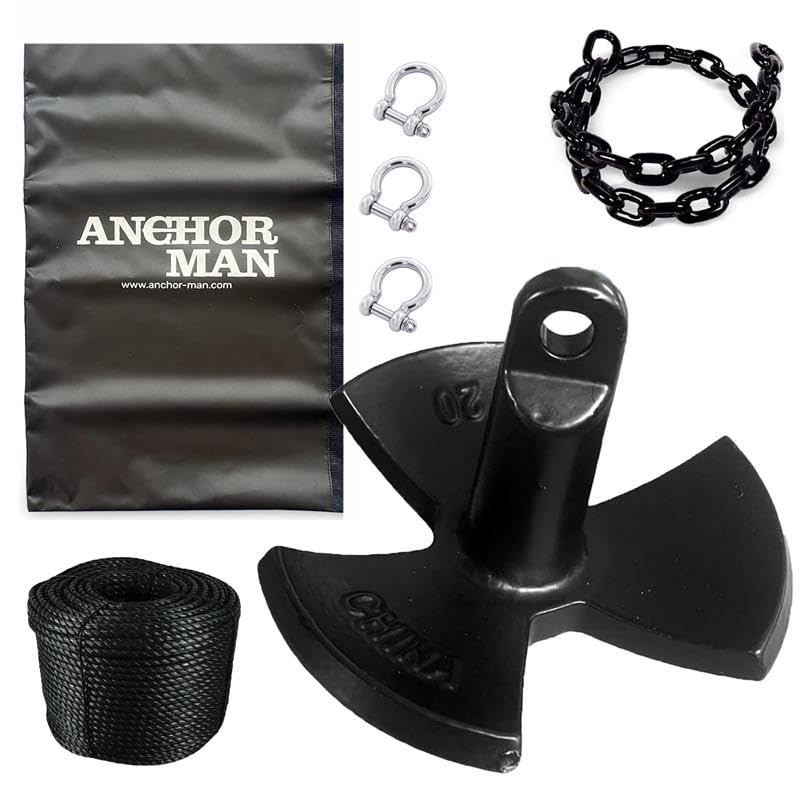 River Anchor Kit 30lbs, Vinyl/PVC Coated, 100 ft Nylon Rope, 4 ft PVC-Coated Chain, Bow Shackle, Storage Bag, Heavy Anchor-Man