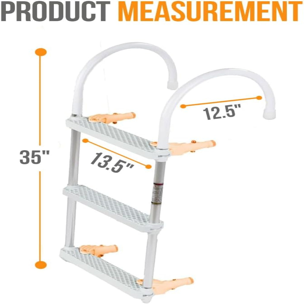 Anchor-Man Folding 3/4 Step Ladder for Fishing, Heavy-Duty Aluminum Pontoon Boat Ladder With Wide Steps, Ideal for Yacht, Dock, Etc