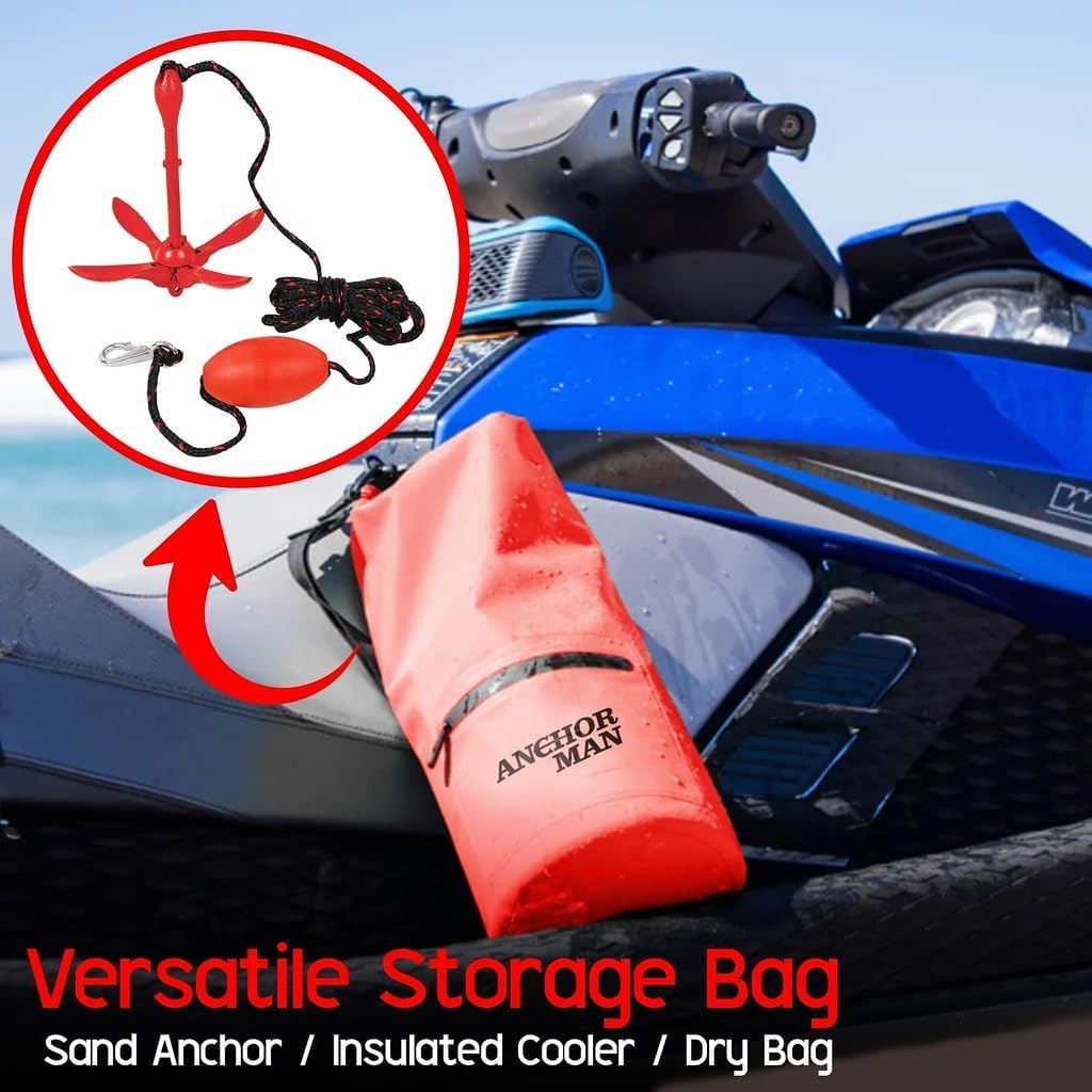 Anchor-Man 3.5 LB Folding Kayak Complete Grapnel Anchor - 10L Storage Kayak Anchor - Mushroom Anchor, Jet Ski Anchor Kit with 25 Feet Rope | Ideal for Boats, Paddle Board Anchor and Fishing