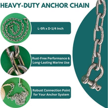 Load image into Gallery viewer, Anchor-Man Stainless Steel Boat Anchor Chain, Marine Grade, High Break Load with 2 Advanced Stainless Steel Shackles Boat Chains (L-5ft x D-1/4)
