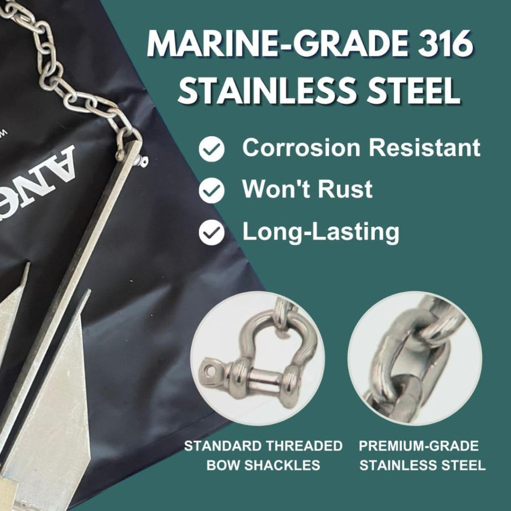 Anchor-Man Stainless Steel Boat Anchor Chain, Marine Grade, High Break Load with 2 Advanced Stainless Steel Shackles Boat Chains, 3 Sizes (5ft 1/4 in, 5ft 3/16 in, 7ft 5/16 in)