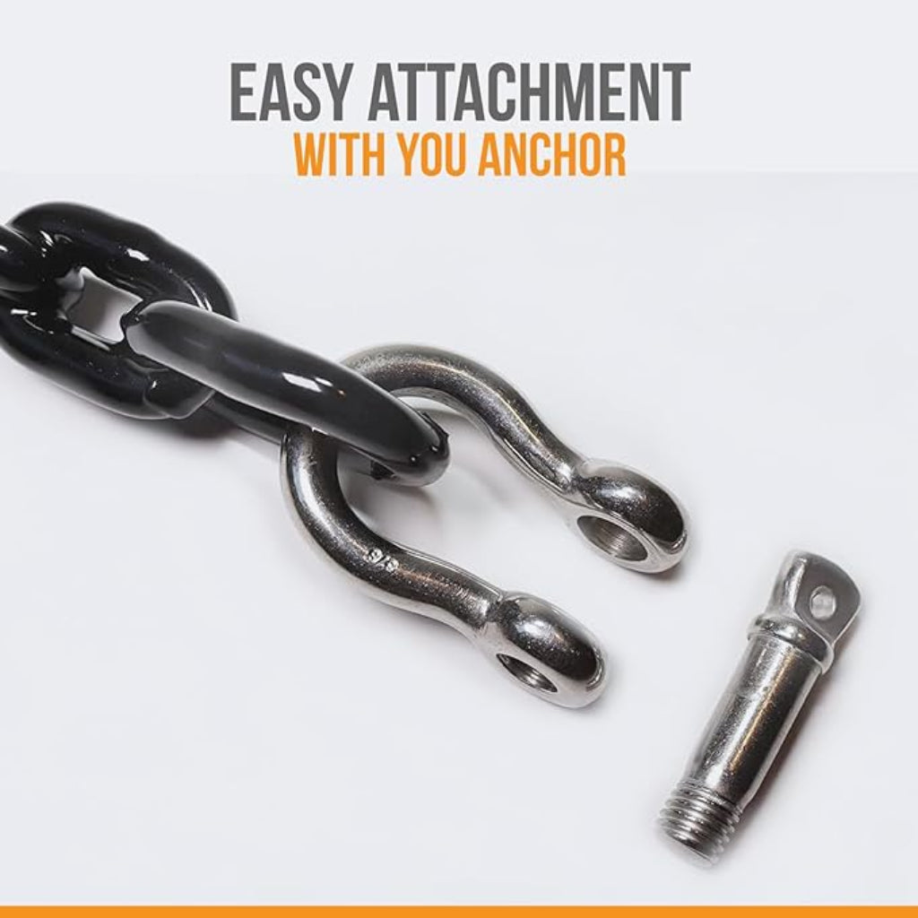 Anchor-Man PVC Coated Boat Anchor Chain with Stainless Steel Shackles – Heavy-Duty, Corrosion-Resistant Marine Safety Chain (4ft 1/4in, 5ft 5/16in)