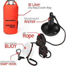 Load image into Gallery viewer, Anchor-Man Anchors | Folding Kayak Grapnel Anchor, 8LB Mushroom Anchor, Complete Jet Ski Anchor Kit with PVC Coated Chain &amp; 50 Feet Rope | Ideal for Boats, Jet Skis, Kayaks, Paddle Boards &amp; Fishing
