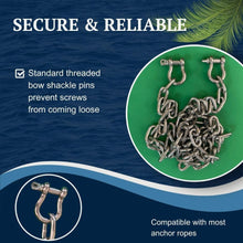 Load image into Gallery viewer, Anchor-Man Stainless Steel Boat Anchor Chain, Marine Grade, High Break Load with 2 Advanced Stainless Steel Shackles Boat Chains, 3 Sizes (5ft 1/4 in, 5ft 3/16 in, 7ft 5/16 in)
