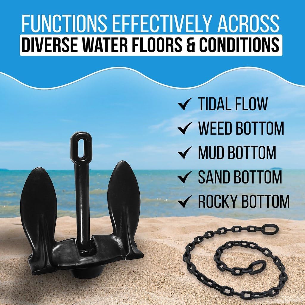 Jet Ski Anchor Kit | Kayak Anchor Kit PVC Coated Boat Anchor Chain with Stainless Steel Shackles with 50 Feet Rope & Anchor Bag | Galvanized Navy Anchor Canoe Small Boat Anchor for Fishing