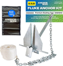 Load image into Gallery viewer, Anchor-Man Portable Galvanized Fluke Style Anchor Kit, Anchor Chain Boat, Anchor Rope and Anchor Bag, Set for Pontoon, Sail, Small Boats, Boat Anchors for 18, 25, Foot Boats - 8.5lb Kit13lb Kit
