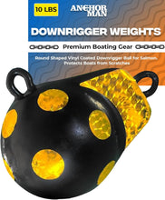 Load image into Gallery viewer, Anchor-Man Downrigger Weights [ 4lbs 6lbs 10lbs 15lbs ] - Round Shaped Vinyl Coated Downrigger Ball for Salmon, Protects Boats from Scratches - Cannon Downrigger Accessories
