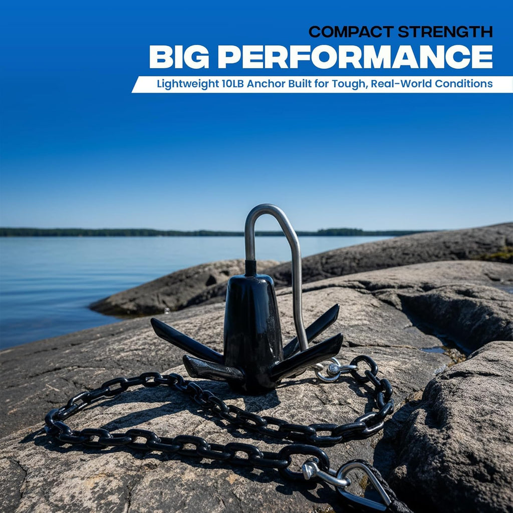Richter Anchor Kit 18lbs with Slip Ring Design, Vinyl/PVC Coated, 100ft Nylon Rope, 4ft PVC-Coated Chain, Bow Shack Anchor-Man