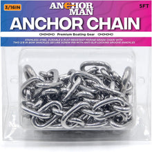 Load image into Gallery viewer, Anchor-Man Stainless Steel Boat Anchor Chain, Marine Grade, High Break Load with 2 Advanced Stainless Steel Shackles Boat Chains, 3 Sizes (5ft 1/4 in, 5ft 3/16 in, 7ft 5/16 in)
