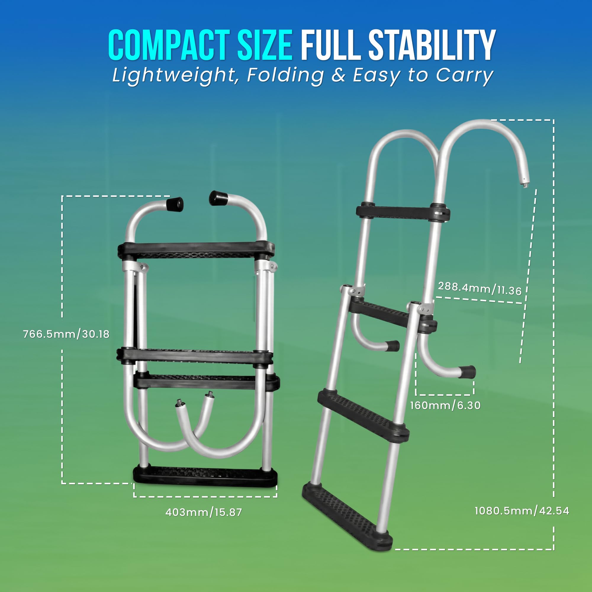 4 Step Ladder 44" x 14", Aluminum Folding Ladder for Boat – Heavy-Duty 400lb Capacity Non-Slip Marine Step Ladder Lightweight & Removable Design for Boats, Pontoons, Yachts & Docks