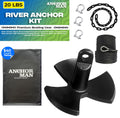 River Anchor Kit 20 lb Vinyl/PVC Coated, 100 ft Nylon Rope, 4 ft PVC-Coated Chain, Bow Shackle, Storage Bag Heavy D Anchor-Man