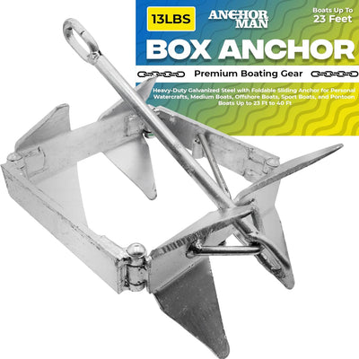 Anchor-Man Boat Slide Box Anchors, 100% Hot Dipped Galvanized Foldable Sliding Cube Anchor Suitable for 23 to 40ft Offshore Sport Boats, Pontoon Boats (13 lbs / 19 lbs / 25 lbs)