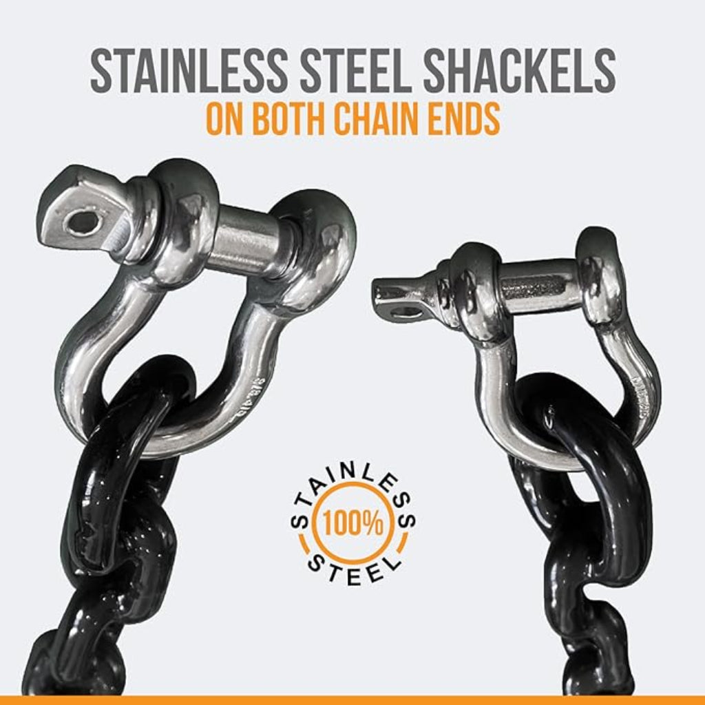 Anchor-Man PVC Coated Boat Anchor Chain with Stainless Steel Shackles – Heavy-Duty, Corrosion-Resistant Marine Safety Chain (4ft 1/4in, 5ft 5/16in)