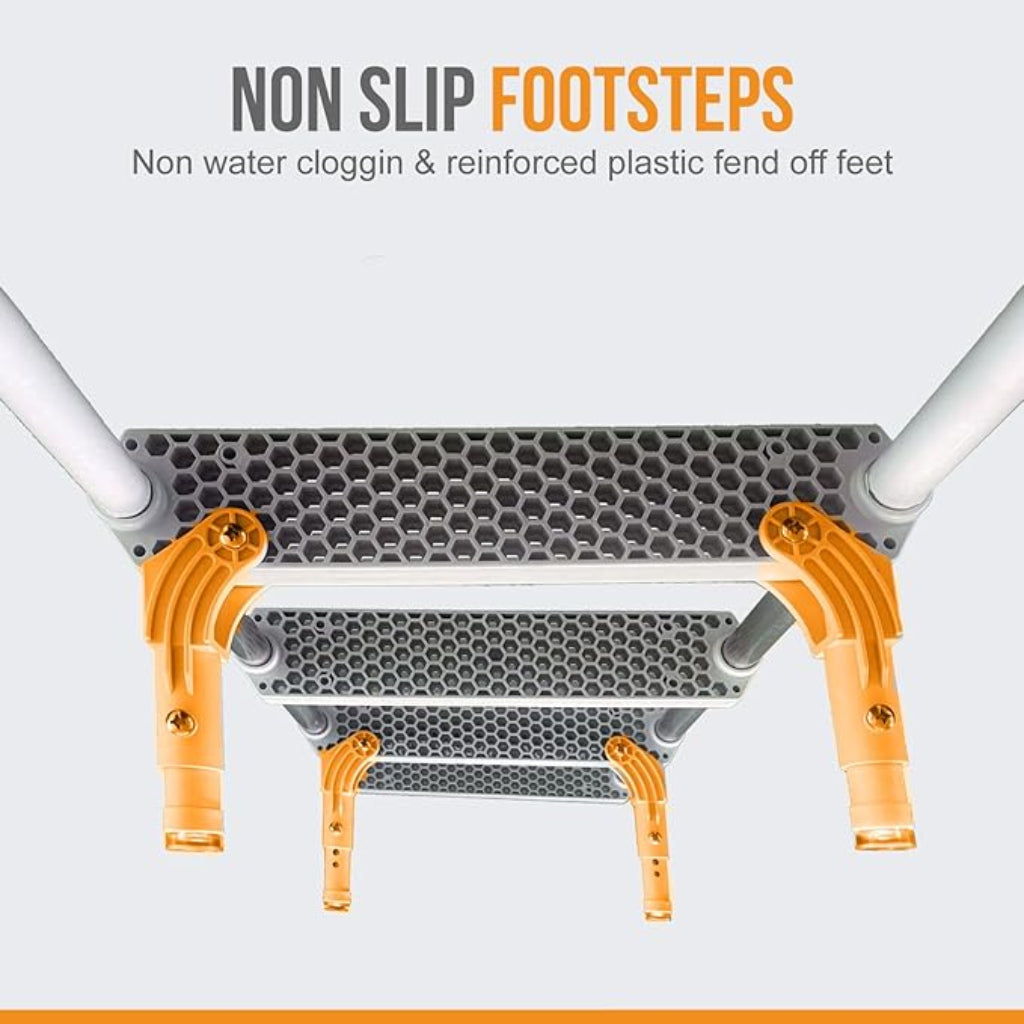 Anchor-Man Folding 3/4 Step Ladder for Fishing, Heavy-Duty Aluminum Pontoon Boat Ladder With Wide Steps, Ideal for Yacht, Dock, Etc