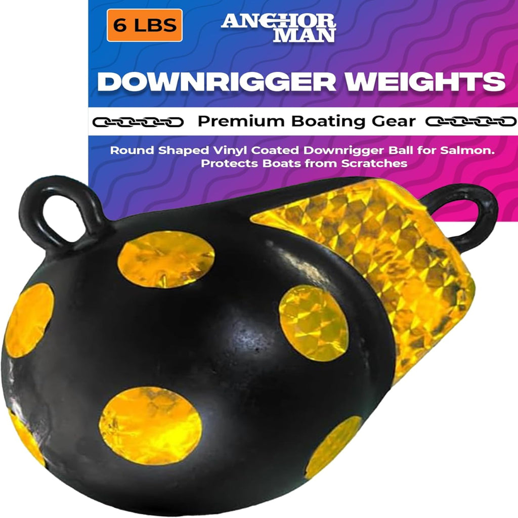 Anchor-Man Downrigger Weights [4lbs 6lbs 10lbs 15lbs] - Round Shaped Vinyl Coated Downrigger Ball for Salmon, Protects Boats from Scratches - Cannon Downrigger Accessories
