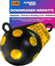 Load image into Gallery viewer, Anchor-Man Downrigger Weights [ 4lbs 6lbs 10lbs 15lbs ] - Round Shaped Vinyl Coated Downrigger Ball for Salmon, Protects Boats from Scratches - Cannon Downrigger Accessories
