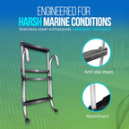 Aluminum Folding Ladder – 4-Step (2 + 2) 43.6" Length, 13.6" Width – Lightweight & Durable Boat Boarding Ladder with Polyethylene Steps