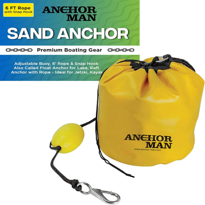 Anchor-Man Jetski Anchor Kit, All-in-One Sand Anchor for Floats, Adjustable Sand Bag Jet Ski Anchor for Floating Mat, Includes 6' Rope & Snap Hook