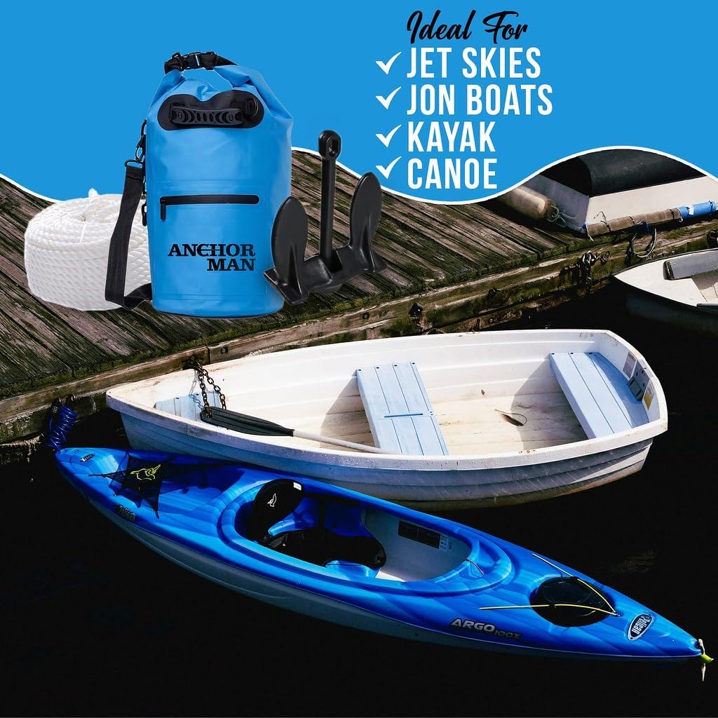 Jet Ski Anchor Kit | Kayak Anchor Kit PVC Coated Boat Anchor Chain with Stainless Steel Shackles with 50 Feet Rope & Anchor Bag | Galvanized Navy Anchor Canoe Small Boat Anchor for Fishing