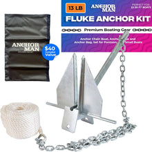 Load image into Gallery viewer, Anchor-Man Portable Galvanized Fluke Style Anchor Kit (8.5lb Kit / 13lb Kit), Anchor Chain Boat, Anchor Rope and Anchor Bag, Set for Pontoon, Sail, Small Boats, Boat Anchors for 18, 25, Foot Boats
