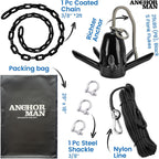 Richter Anchor Kit 18lbs with Slip Ring Design, Vinyl/PVC Coated, 100ft Nylon Rope, 4ft PVC-Coated Chain, Bow Shack Anchor-Man