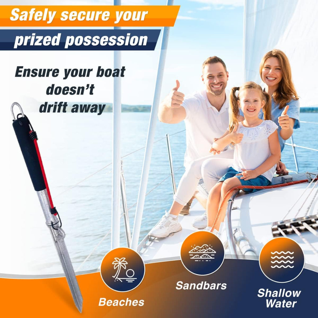 Anchor-Man Beach Spike Anchor for PWCs, Small to Medium Boats, Kayaks, Canoes, Jet Skis and Multipurpose | Pure Carbon Steel and is 100% Hot Dipped Galvanized