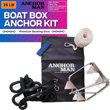 Load image into Gallery viewer, Anchor-Man Box Anchor Kit 19 lbs / 25 lbs - Ultimate Boat Anchor Kit, Hot Dipped Galvanized 9 Gauge Steel Boat Anchors for 25&#39;/ 25&#39;+ Boats - Pontoon Boat Anchor Kit Box Size, Large Pontoon Anchor Boat Kit
