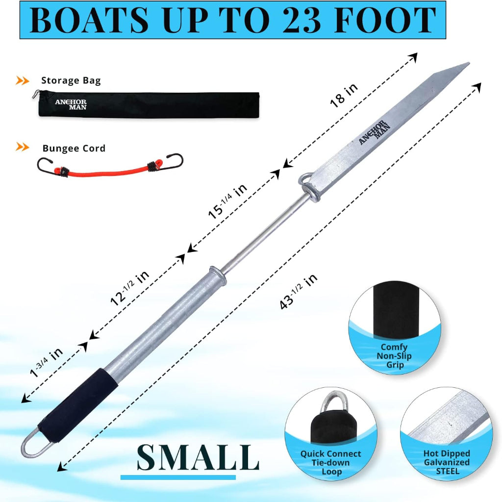 Anchor-Man Beach Spike Anchor for PWCs, Small to Medium Boats, Kayaks, Canoes, Jet Skis and Multipurpose | Pure Carbon Steel and is 100% Hot Dipped Galvanized