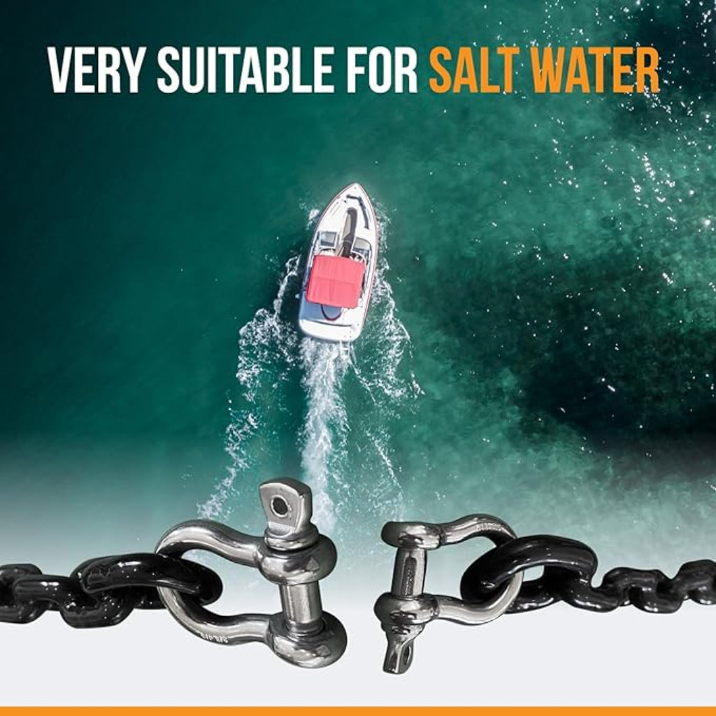 Anchor-Man PVC Coated Boat Anchor Chain with Stainless Steel Shackles – Heavy-Duty, Corrosion-Resistant Marine Safety Chain (4ft 1/4in, 5ft 5/16in)
