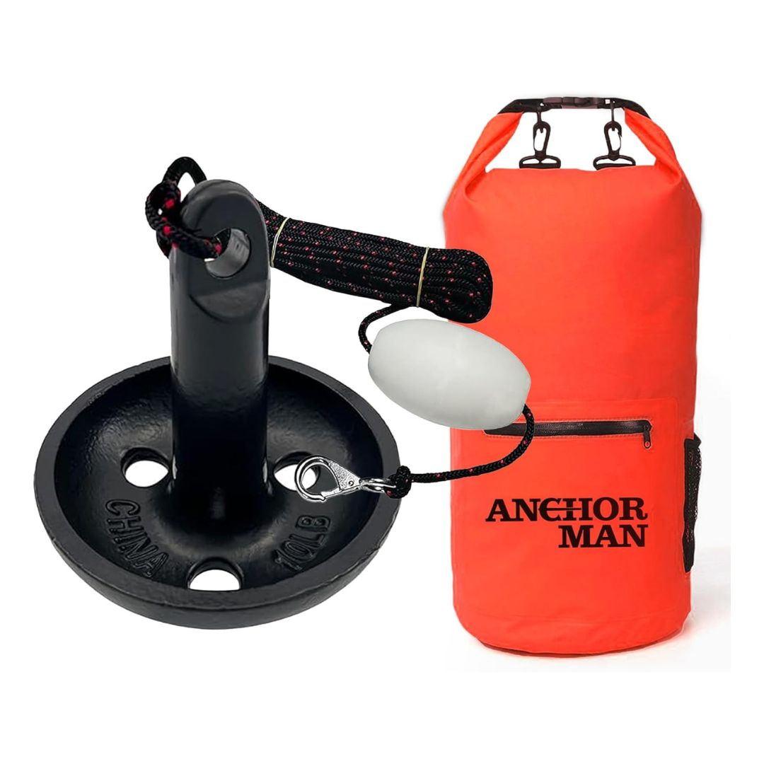 Anchor-Man Anchors | Folding Kayak Grapnel Anchor, 8LB Mushroom Anchor, Complete Jet Ski Anchor Kit with PVC Coated Chain & 50 Feet Rope | Ideal for Boats, Jet Skis, Kayaks, Paddle Boards & Fishing
