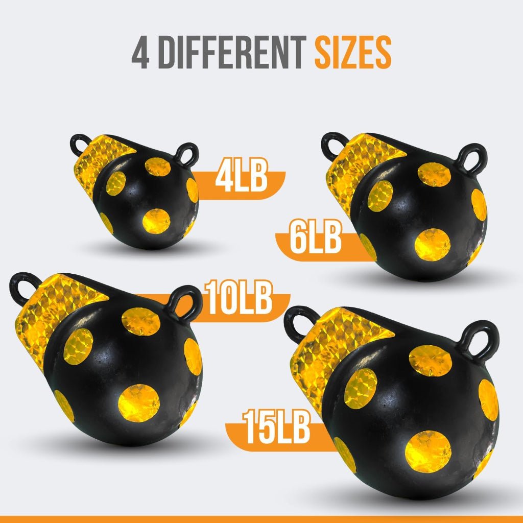 Anchor-Man Downrigger Weights [4lbs 6lbs 10lbs 15lbs] - Round Shaped Vinyl Coated Downrigger Ball for Salmon, Protects Boats from Scratches - Cannon Downrigger Accessories