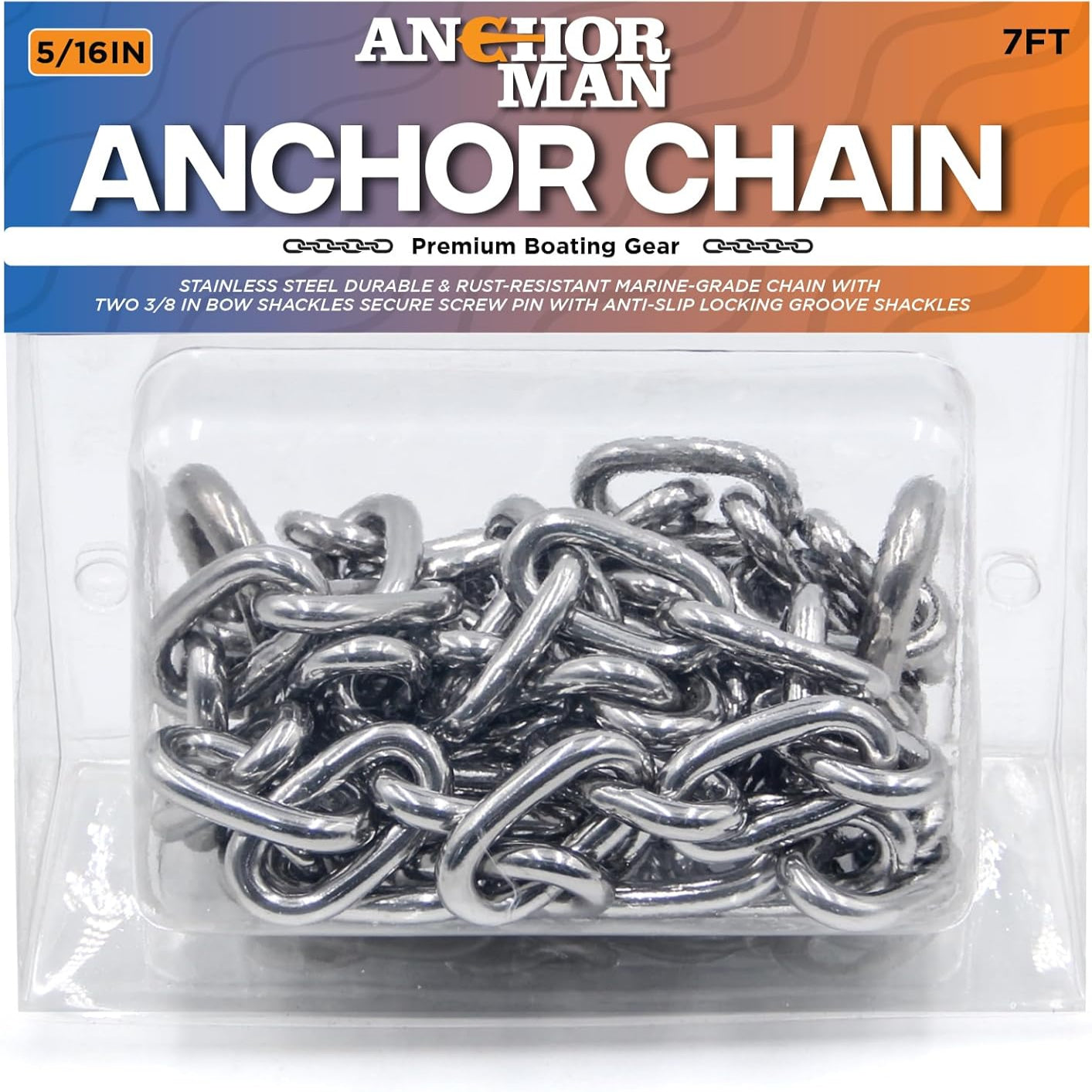 Anchor-Man Stainless Steel Boat Anchor Chain, Marine Grade, High Break Load with 2 Advanced Stainless Steel Shackles Boat Chains, 3 Sizes (5ft 1/4 in, 5ft 3/16 in, 7ft 5/16 in)