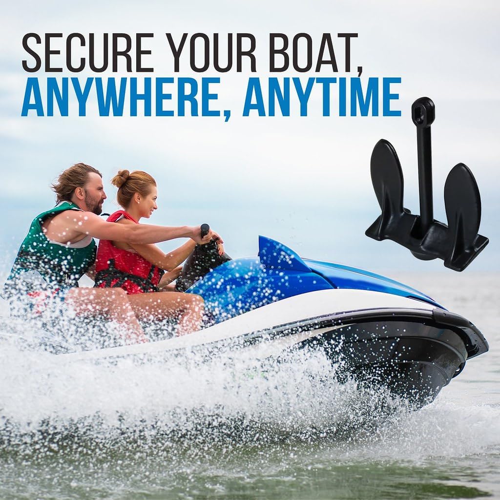 Jet Ski Anchor Kit | Kayak Anchor Kit PVC Coated Boat Anchor Chain with Stainless Steel Shackles with 50 Feet Rope & Anchor Bag | Galvanized Navy Anchor Canoe Small Boat Anchor for Fishing