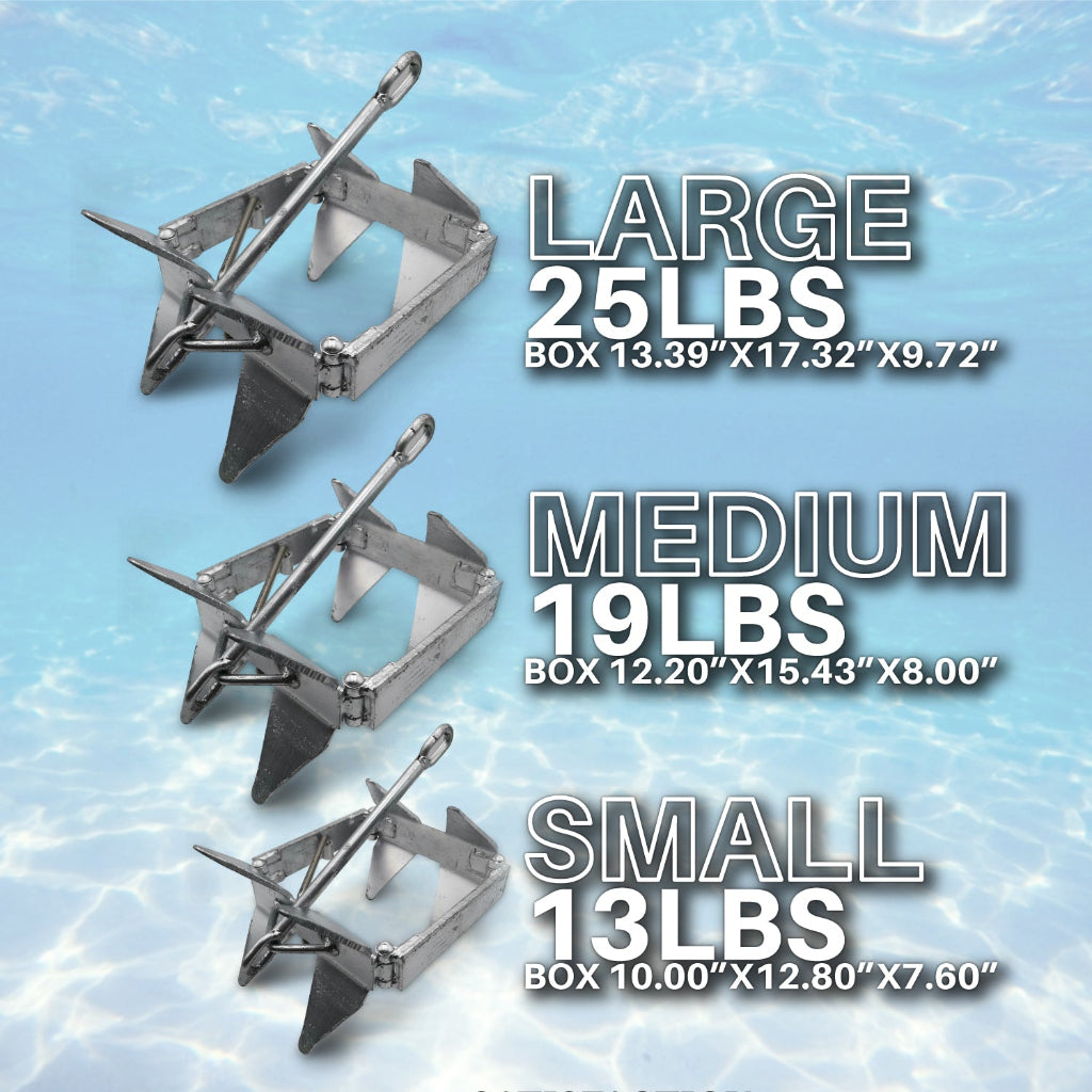 Anchor-Man Boat Slide Box Anchors, 100% Hot Dipped Galvanized Foldable Sliding Cube Anchor Suitable for 23 to 40ft Offshore Sport Boats, Pontoon Boats (13 lbs / 19 lbs / 25 lbs)