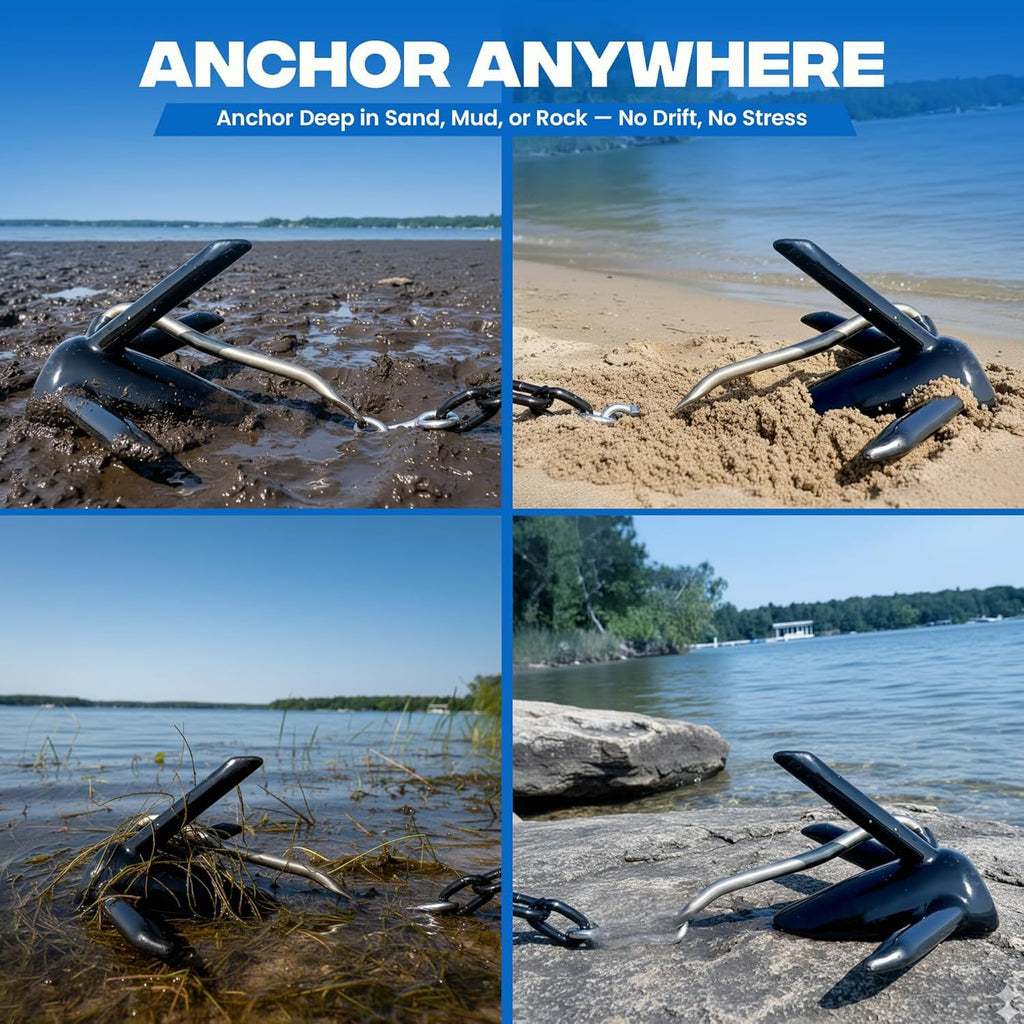 Richter Anchor Kit 18lbs with Slip Ring Design, Vinyl/PVC Coated, 100ft Nylon Rope, 4ft PVC-Coated Chain, Bow Shack Anchor-Man