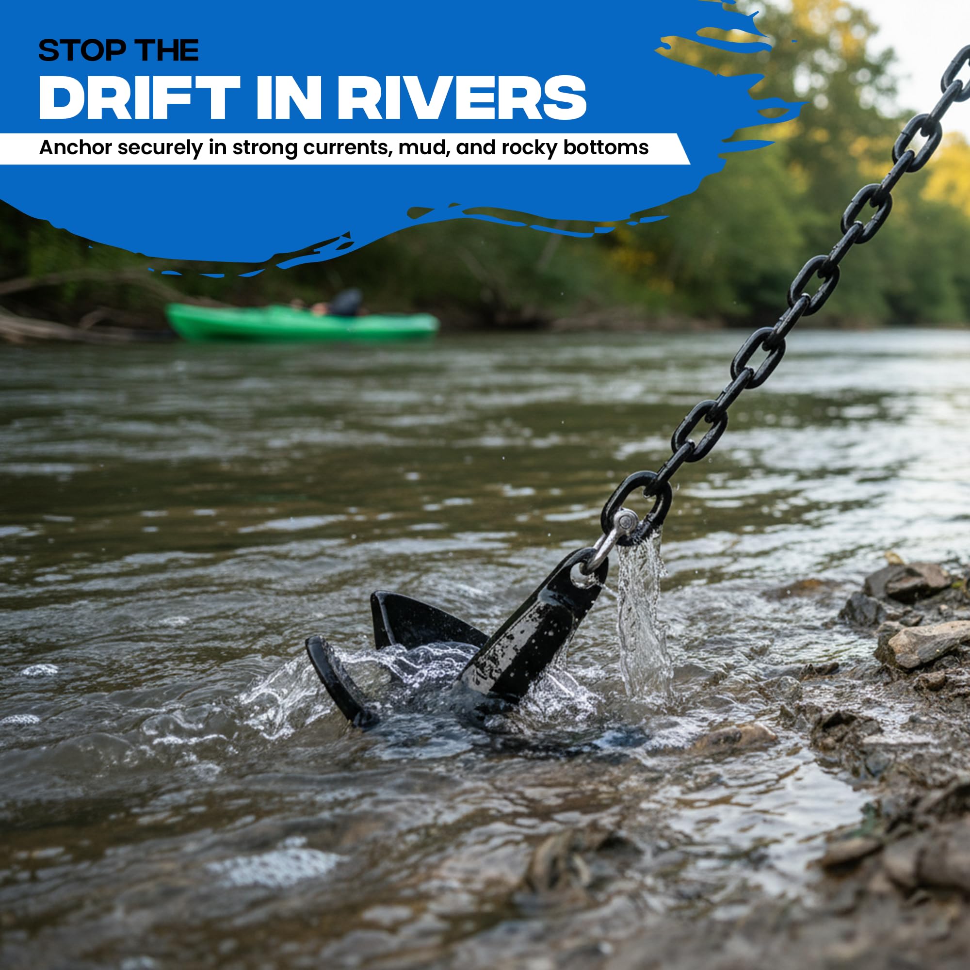 River Anchor Kit 30lbs, Vinyl/PVC Coated, 100 ft Nylon Rope, 4 ft PVC-Coated Chain, Bow Shackle, Storage Bag, Heavy Anchor-Man