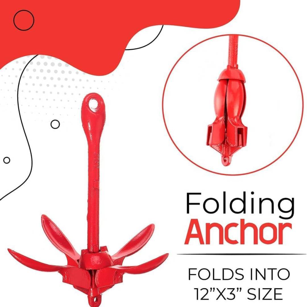 Anchor-Man 3.5 LB Folding Kayak Complete Grapnel Anchor - 10L Storage Kayak Anchor - Mushroom Anchor, Jet Ski Anchor Kit with 25 Feet Rope | Ideal for Boats, Paddle Board Anchor and Fishing